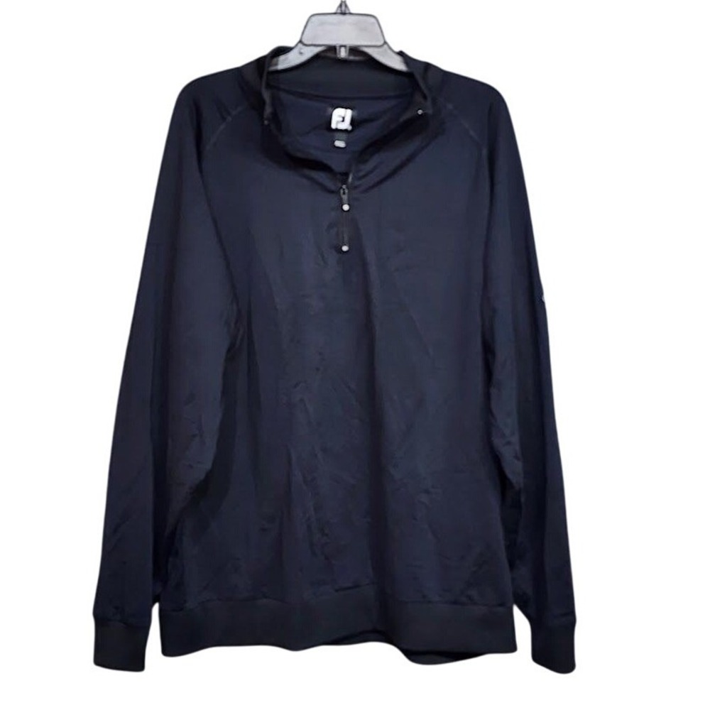 FootJoy FJ Mens Pullover Golf Jacket Black Long Sleeve 1/4 Zip Size XXL Logo